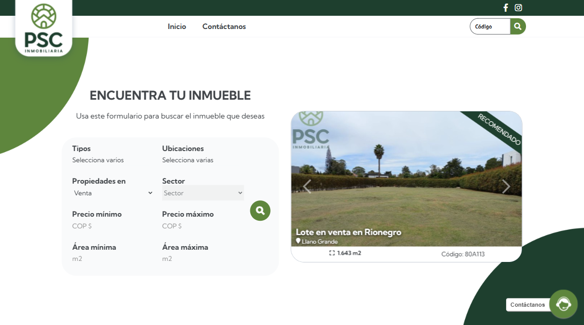 Sitio web de PSC Inmobiliaria